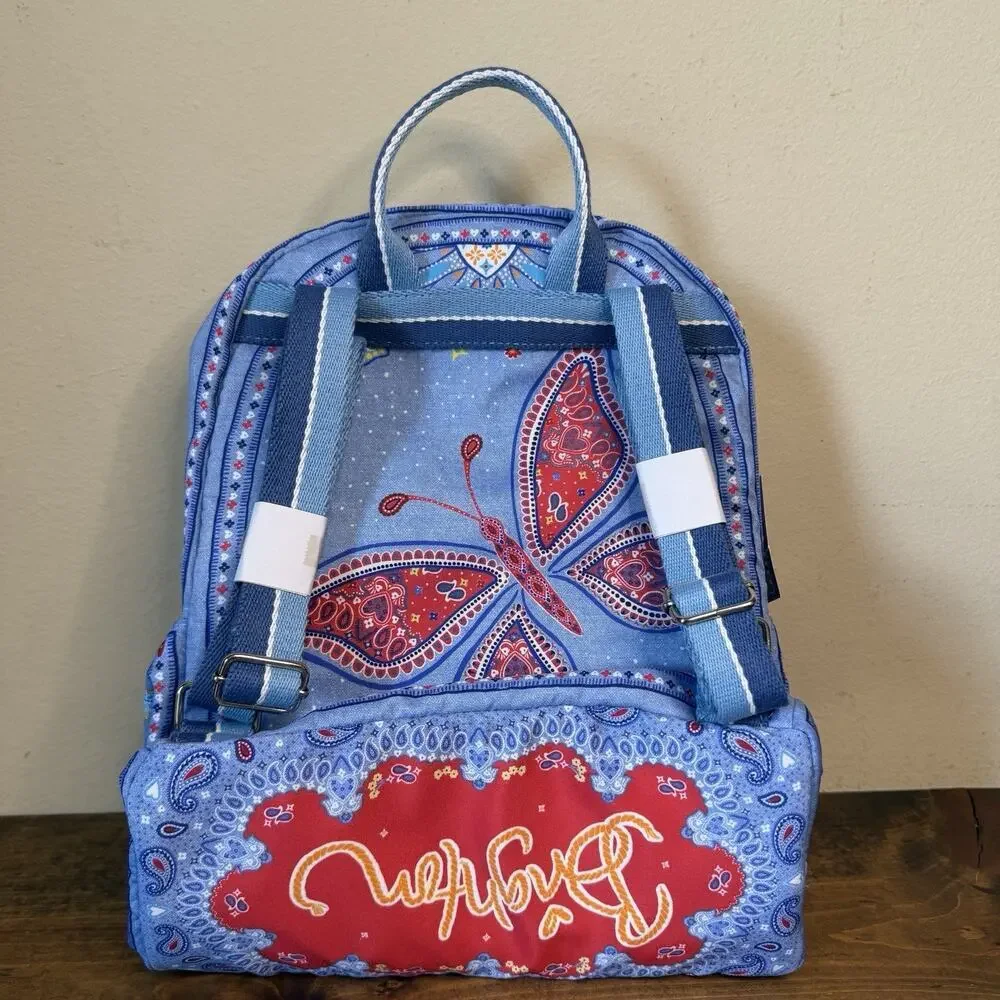 Brighton Backpack Womens Medium Blue Paisley Bandana Love Butterfly Print NWT